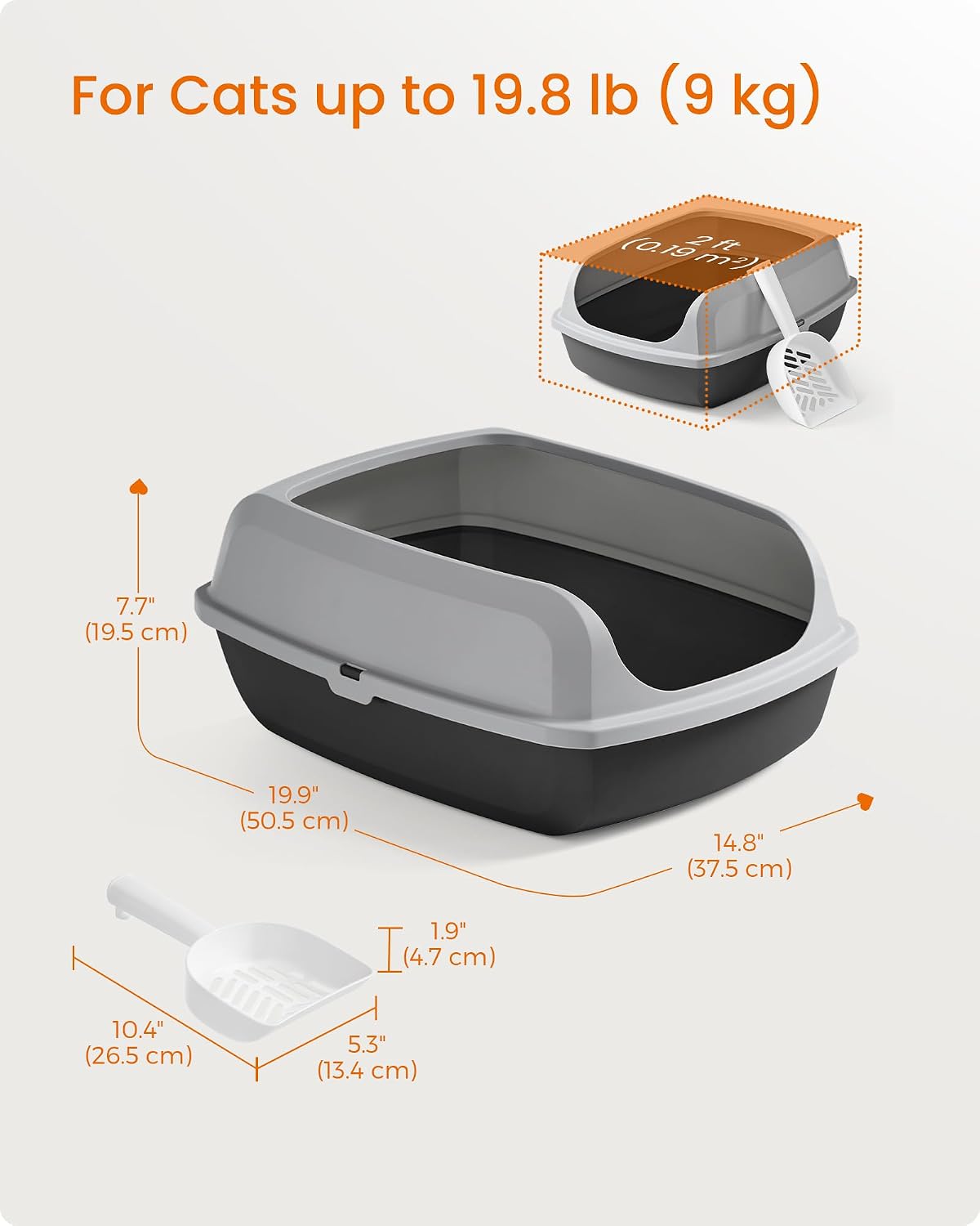 Detalle de Feandrea BOXAL Collection PPT009GN01 XL Open-Top Cat Litter Tray, Slate Grey