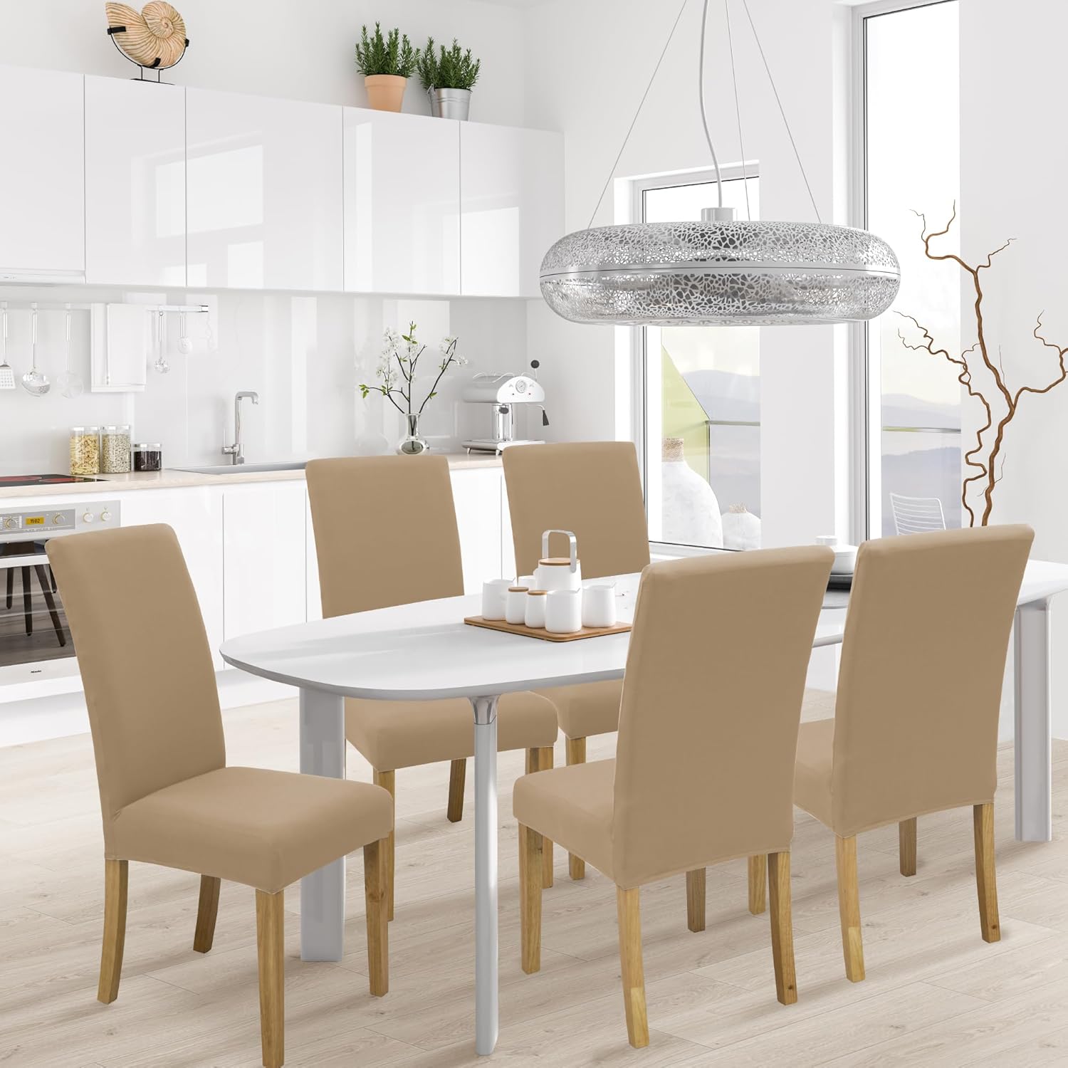 Thumbnail 1 de SUKAIKEQA housse de chaise haute élastique Jacquard (lot de 4/6/8) – Kaki