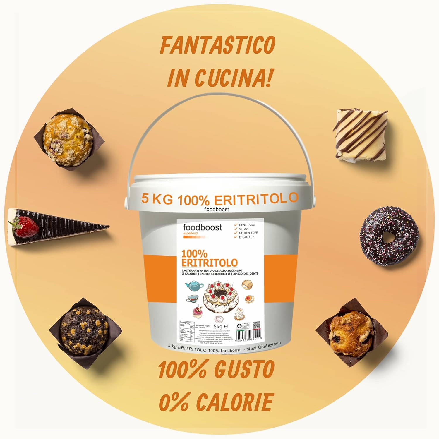Detalle de Eritritolo 5 Kg FoodBoost: dolcificante naturale 0 kcal, puro al 100% per diete bilanciate