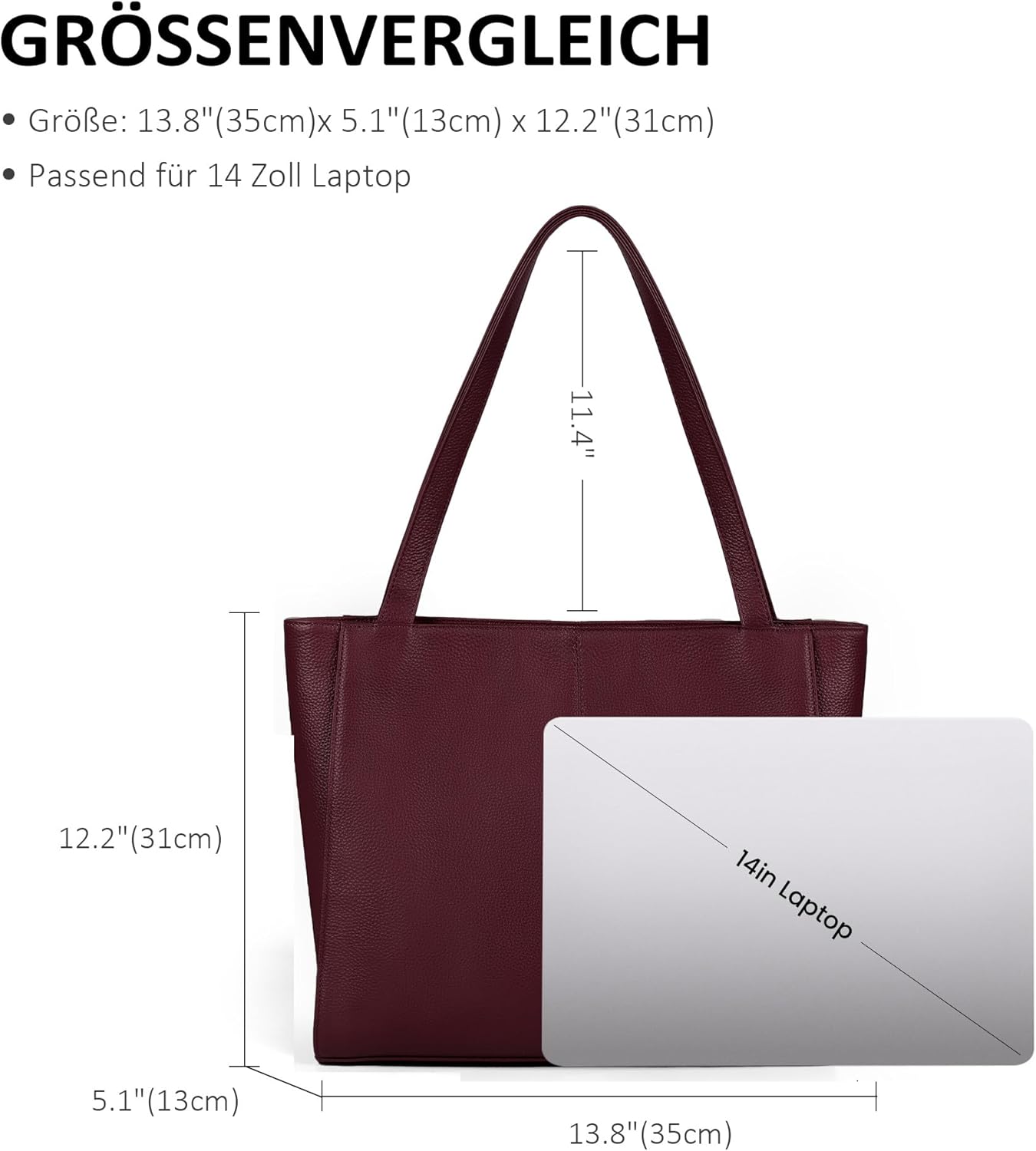 Thumbnail 3 de befen Echtleder Handtasche Damen Groß Shopper mit 14 Zoll Laptopfach – Viel Platz, hochwertiges Rindsleder