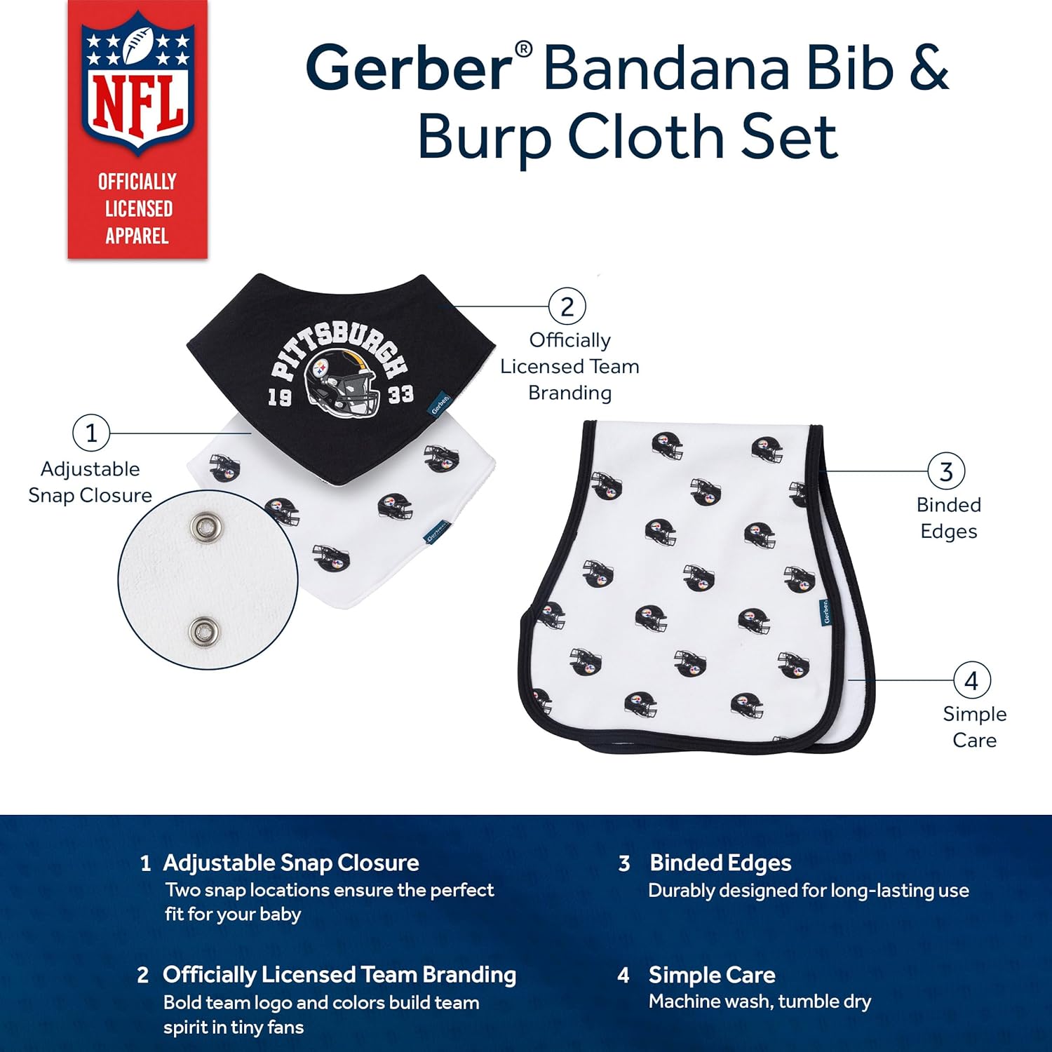 Detalle de Gerber Baby NFL Team Bandana Bibs and Burp Cloth Set