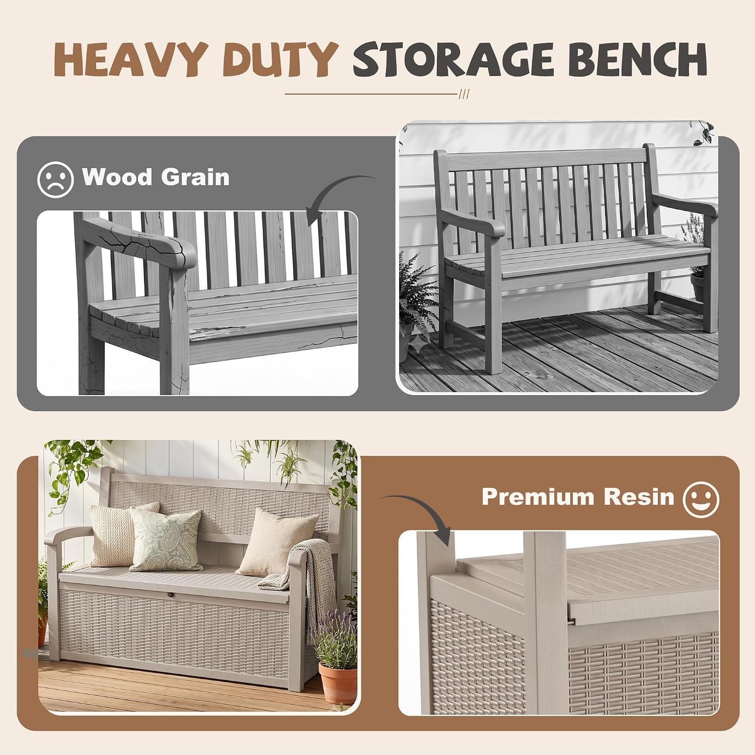 Detalle 1 de EFU Outdoor Storage Bench, 130 Gallon