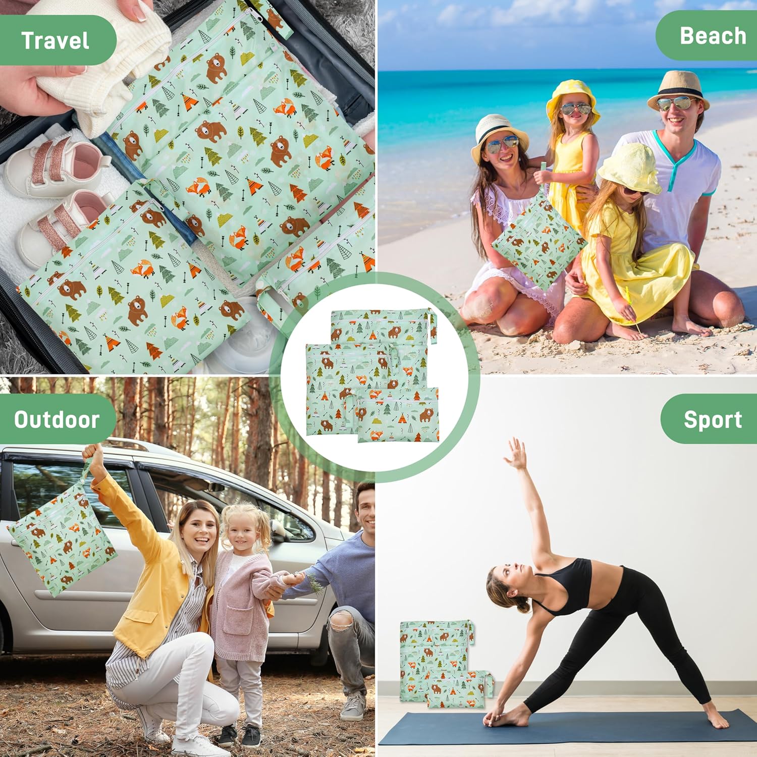 Thumbnail 4 de Zocipro Wetbag Set (3 Stück) für Stoffwindeln – Nass- und Trockenbeutel mit Reißverschluss für Kindergarten, Reisen & Pool