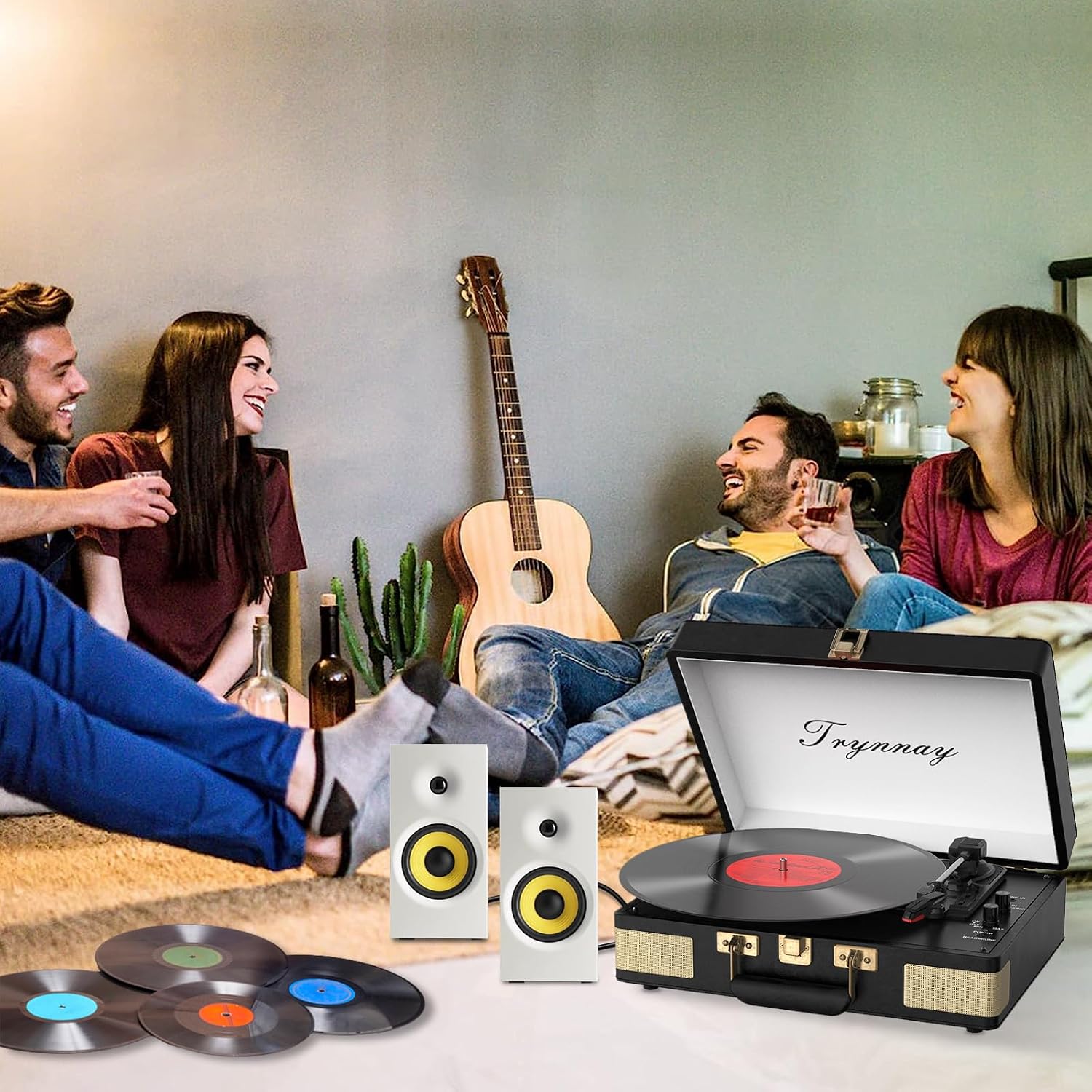 Detalle 2 de Trynnay Record Player 3 Speed Bluetooth Portable Suitcase Vinyl Player with Built-in Speakers – Vintage Black