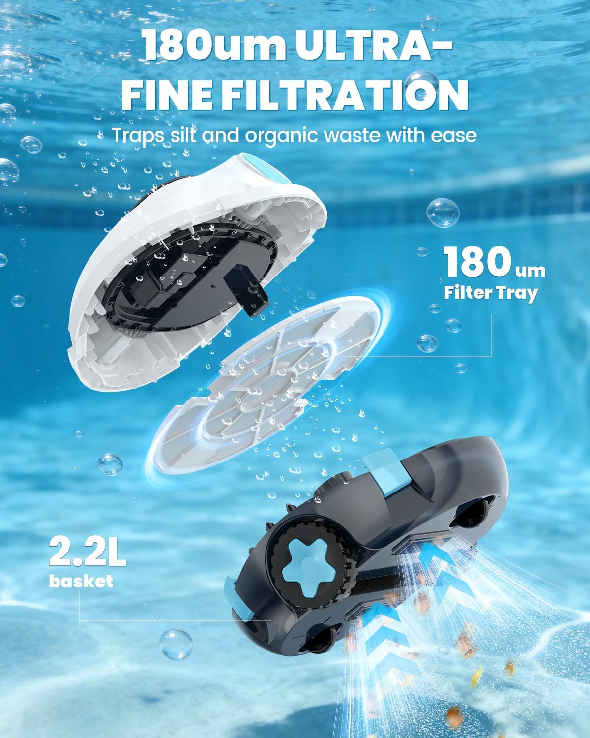 Detalle 2 de Poofata Y20S Cordless Robotic Pool Cleaner with 150-Minute Runtime