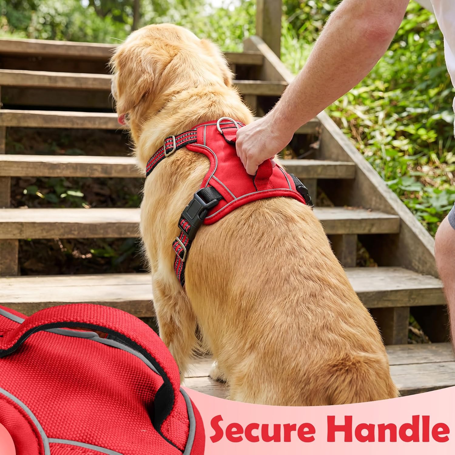 Thumbnail 4 de Funfox Dog Harness for Large Dogs (No-Pull) with Vertical Handle & Front Clip, Padded Reflective Vest – Red L