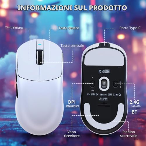Thumbnail 8 de MAMBASNAKE X ATTACK SHARK X8SE 55g: mouse da gioco wireless ultraleggero con 25000 DPI