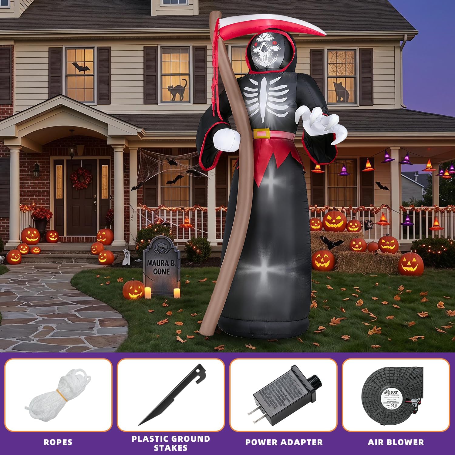 Detalle 1 de Kendane CA-117 8-Foot Inflatable Grim Reaper with Red LED Lights