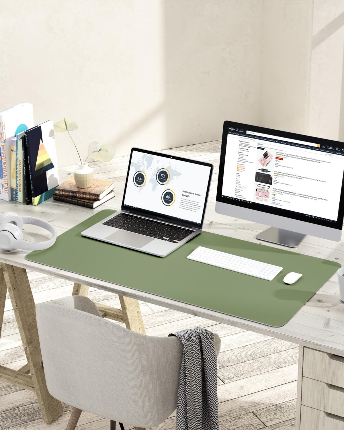 Thumbnail 1 de YSAGi Non-Slip Desk Pad (Waterproof PVC Leather) – 90 x 43 cm Olive Green