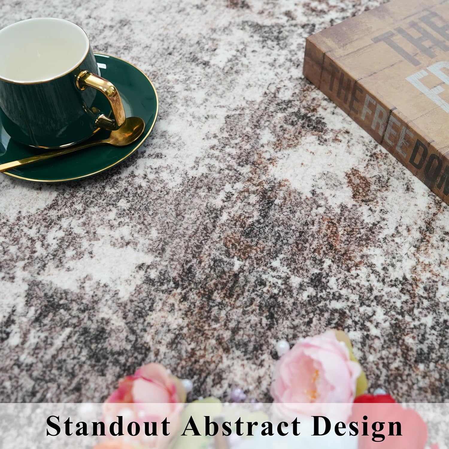 Thumbnail 6 de 8x8 Square Living Room Area Rug – Washable Modern Neutral Abstract Indoor Rug (Brown Beige)