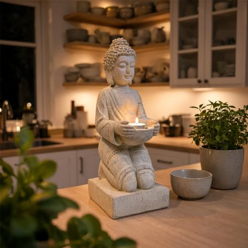 Detalle de INtrenDU Statua di Buddha con portacandele 39 cm – crema