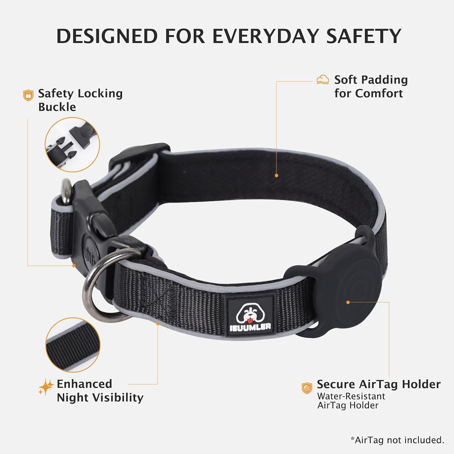 Thumbnail 6 de IEUUMLER No Pull Dog Harness, Reflective Front Clip Vest with Leash, Car Seat Belt, Backup Strap and AirTag Accessory Slot (Size M, Black)