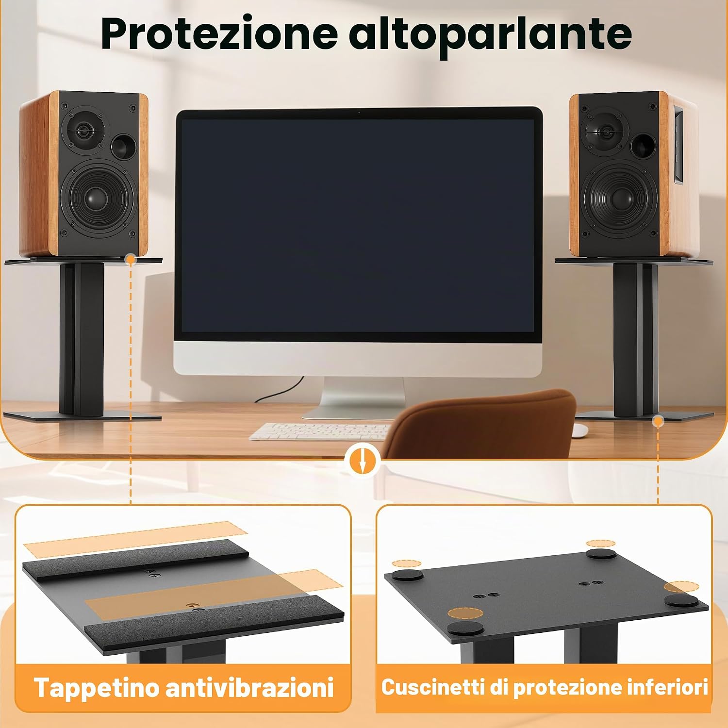 Thumbnail 4 de OUUTMEE Supporto audio da scrivania, altezza 25 cm, metallo, coppia (grande)