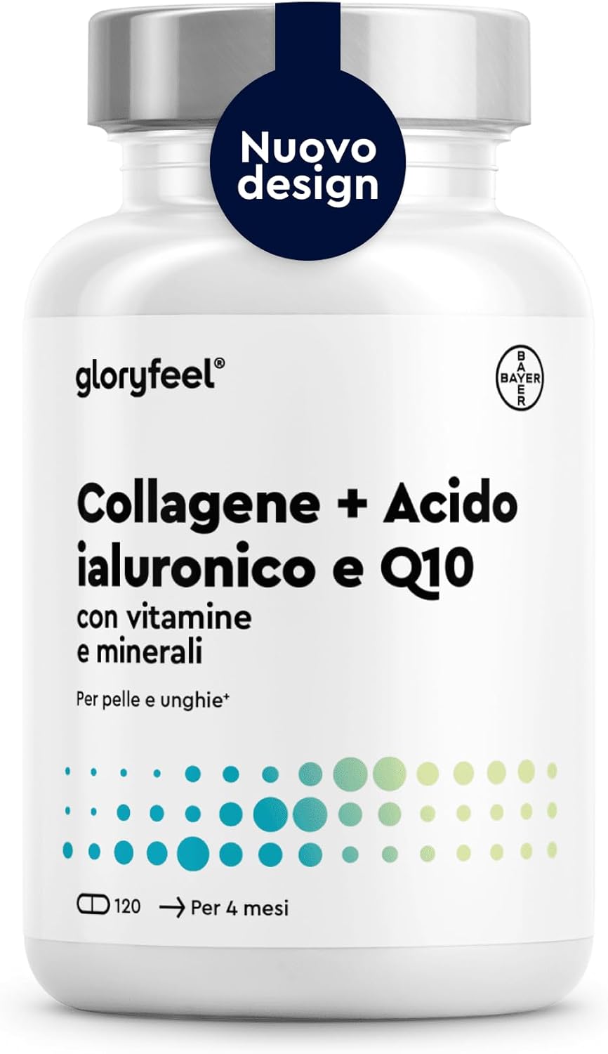 Detalle de Collagene IDROLIZZATO + Acido Ialuronico + Coenzima Q10, Integratore per pelle, capelli e unghie – 120 capsule