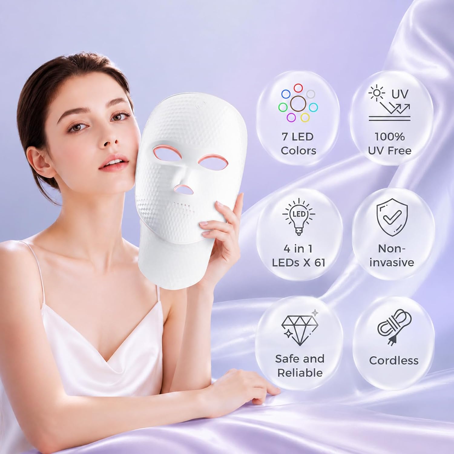 Detalle de tinkoola LED Light Therapy Mask for Face & Neck, Cordless and USB-C Rechargeable