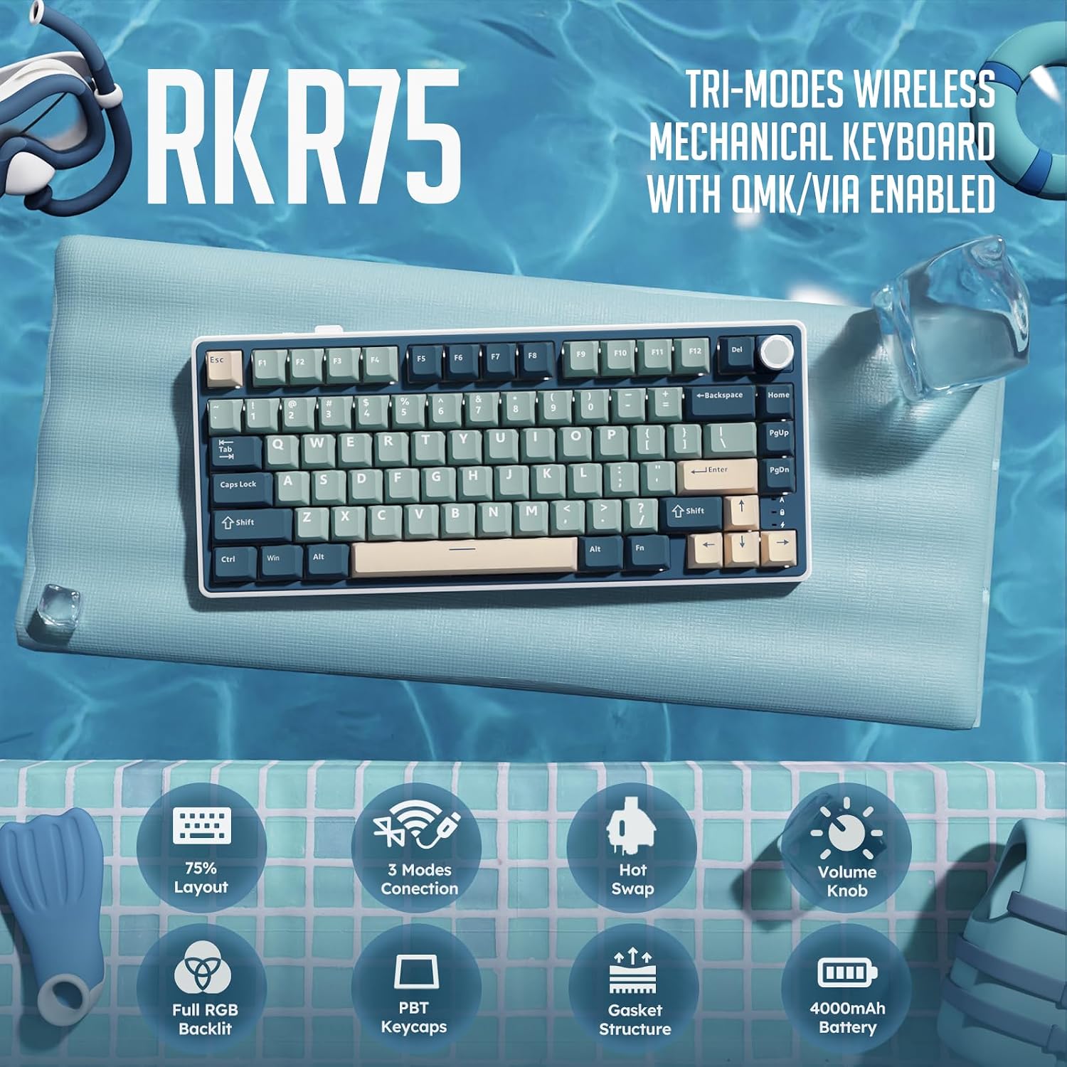 Thumbnail 1 de RK ROYAL KLUDGE R75 Wireless 75% Hot‑Swappable Keyboard ⌨