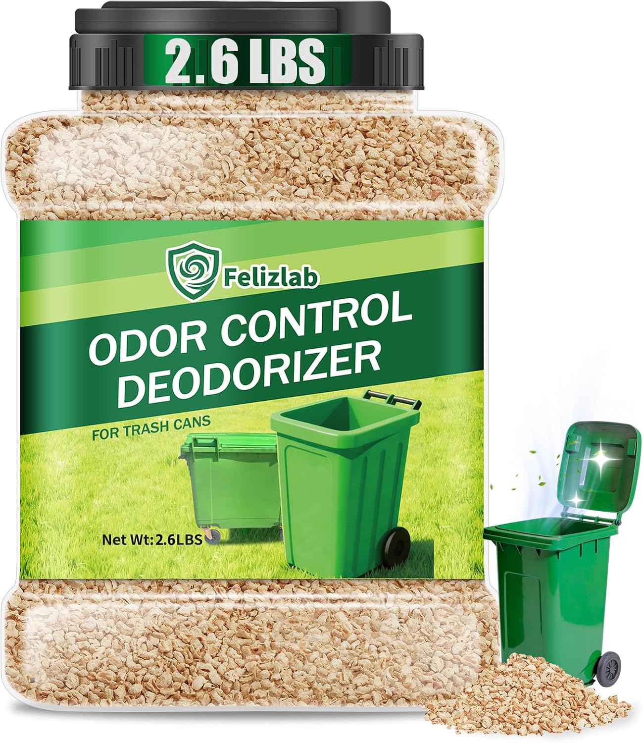 Detalle de Outdoor Trash Can Deodorizer, 2.6 lbs Corn-Cob Pellets with Lemon Scent