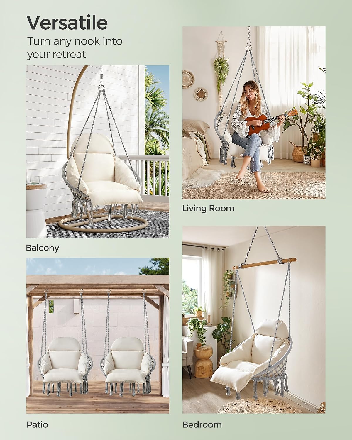 Thumbnail 6 de SONGMICS Hanging Chair, 264 lb Capacity
