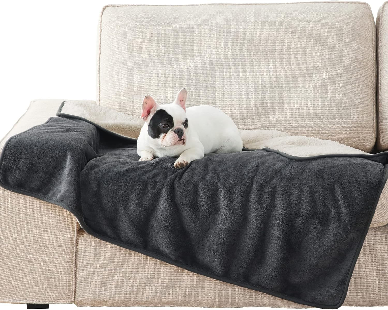 Detalle de LE SURE wasserdichte Hundedecke Grosser Hund | 100x120 cm, Outdoor & Waschbar, Sherpa Fleece & Flanell-Fleece, dunkelgrau
