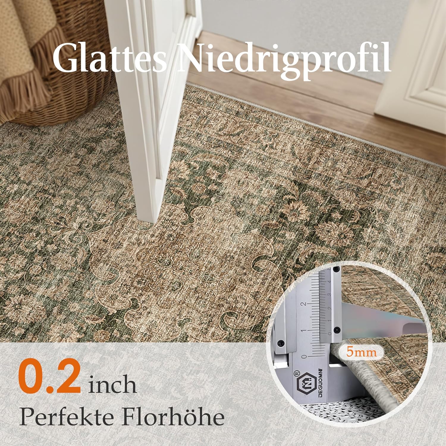 Thumbnail 5 de Waschbarer Vintage Grün Teppich für Wohnzimmer, Schlafzimmer & Büro (200x300 cm)