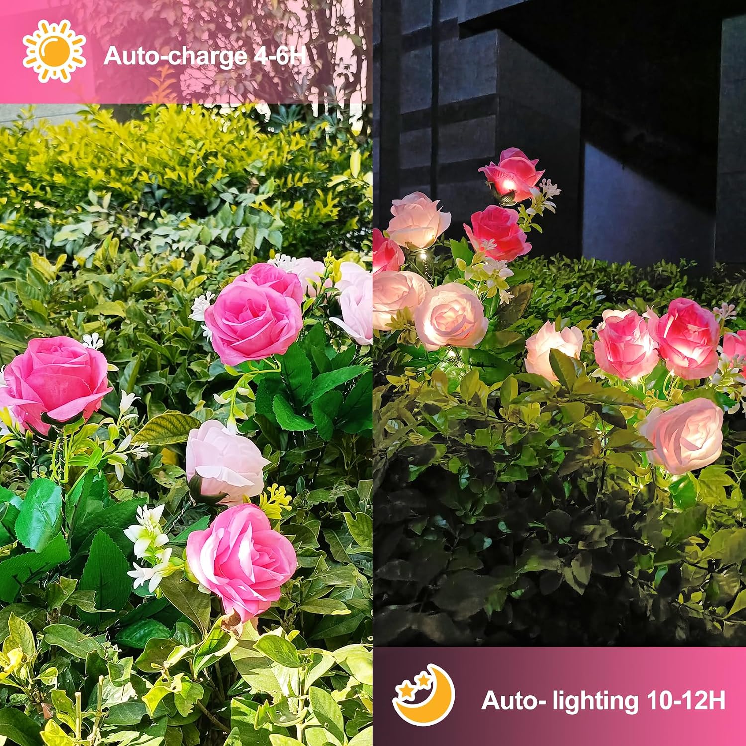 Thumbnail 1 de 2 Pack Rose Solar Flower Outdoor Lights – IP65 Waterproof Pink Rose Petals for Garden, Patio, and Pathways