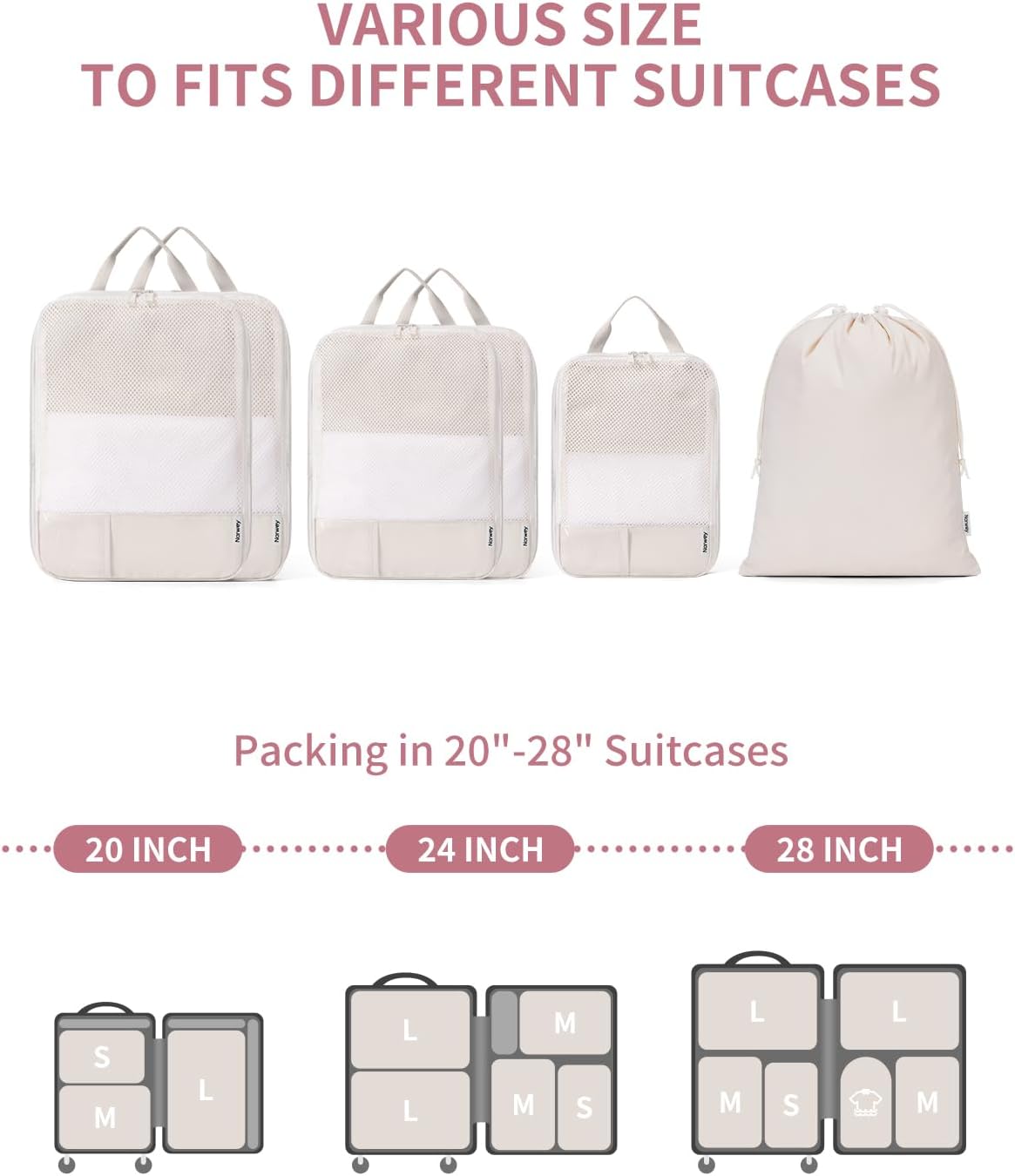 Detalle de Narwey Compression Packing Cubes 6‑Piece Set – Beige