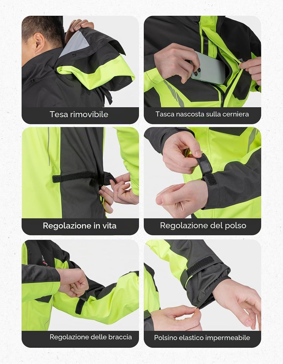 Detalle de KEMIMOTO Tuta Antipioggia Moto Uomo – Impermeabile 20.000 mm, Traspirante e Riflettente con Cappuccio Rimovibile