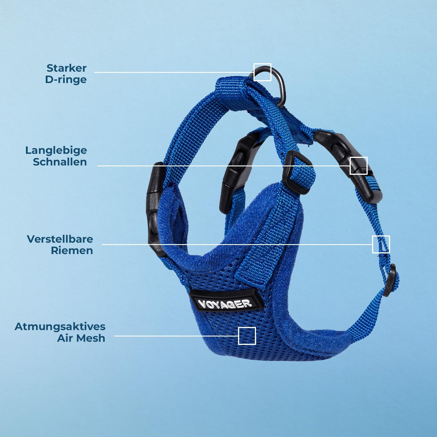 Detalle de Voyager Step-in Lock Katzengeschirr und reflektierende Katzenleine mit Neoprengriff – Königsblau, XS, 1,5 m