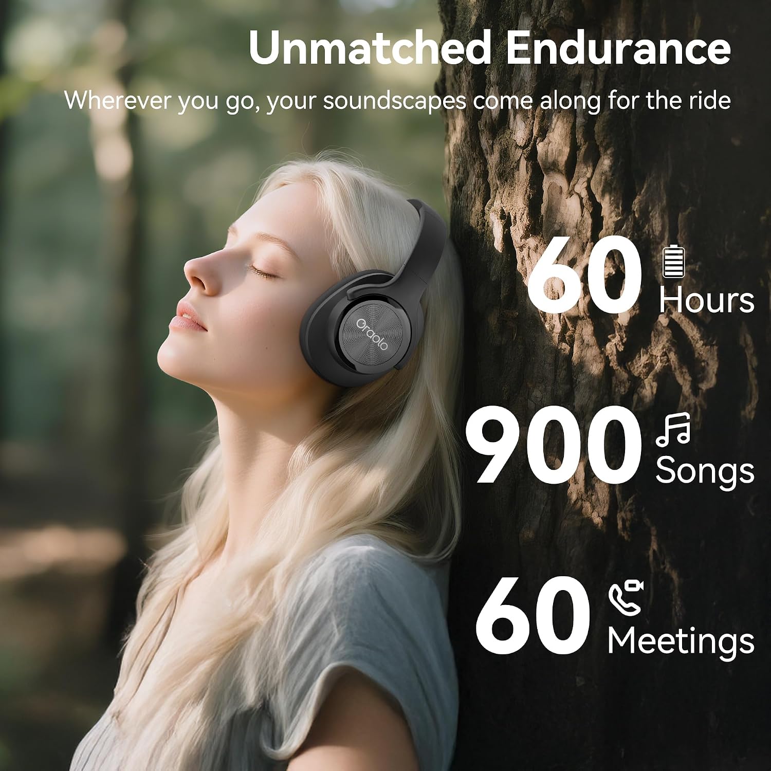Detalle de oraolo Bluetooth Headphones: Wireless Over-Ear, 60-Hour Battery, Foldable Comfort