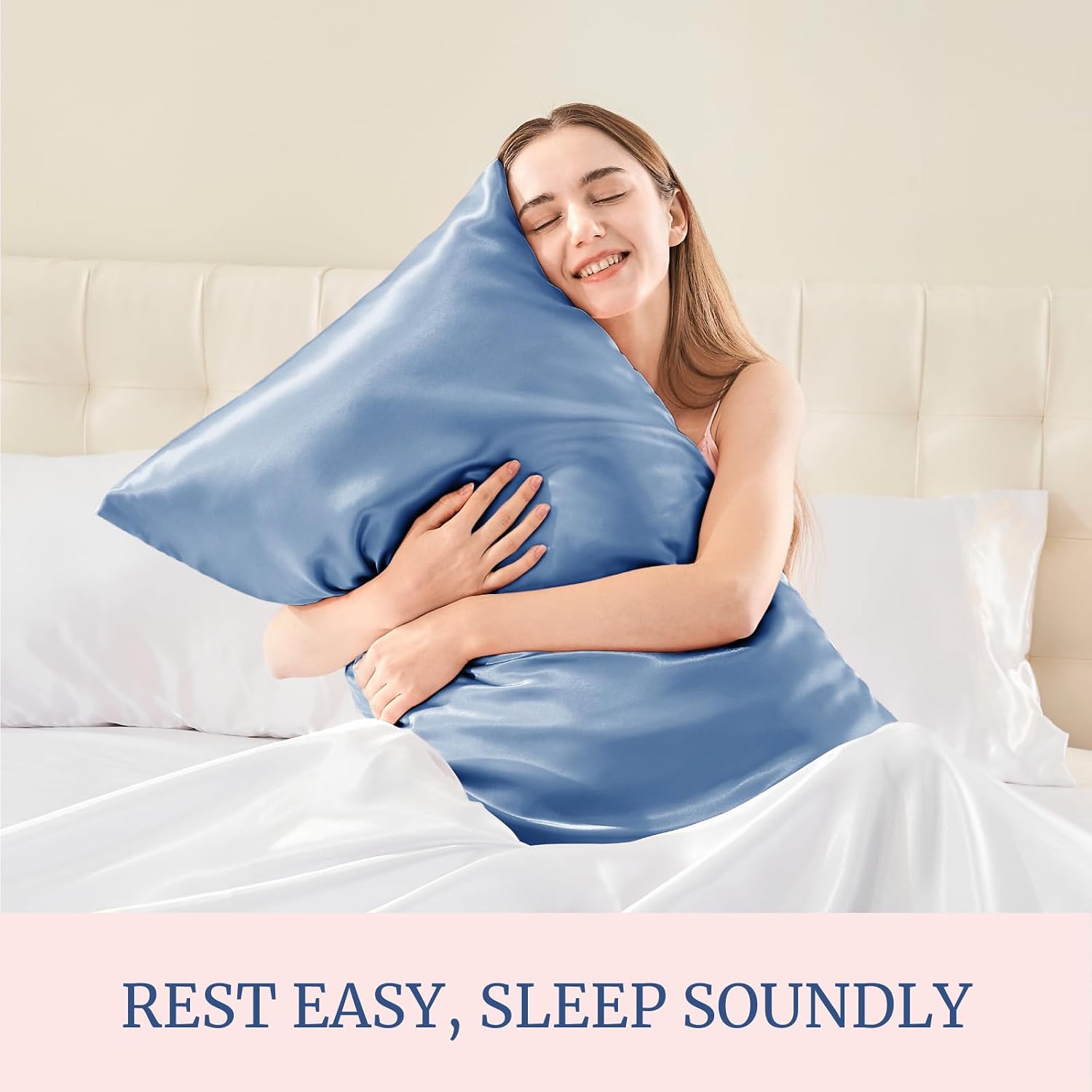 Detalle 1 de BEDELITE BEUSA11M057 Satin Pillowcases, Standard 20 x 26 Inch, Airy Blue, Set of 2