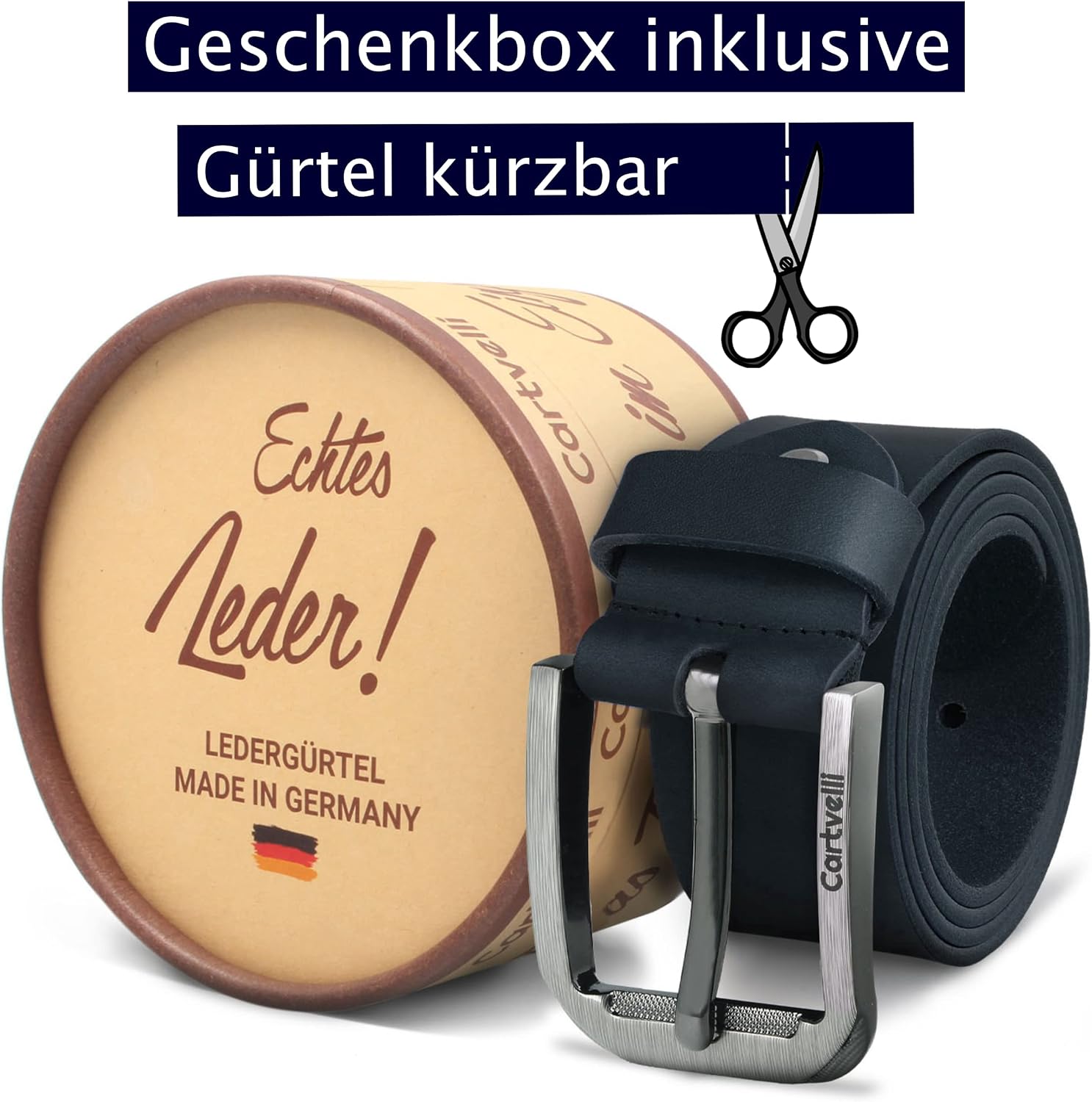 Detalle 2 de Cartvelli Premium Ledergürtel Herren Echtleder 40 mm Made in Germany in Geschenkbox