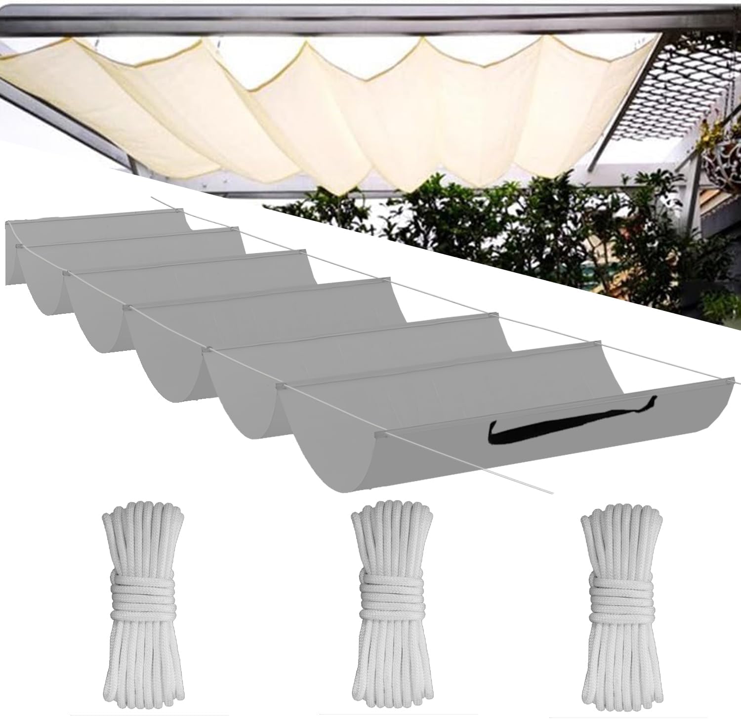 Detalle de Einziehbares Wellen-Sonnenschutzdach 0,9 × 3,5 m Grau – verstellbar, wetterfest und individuell gestaltbar
