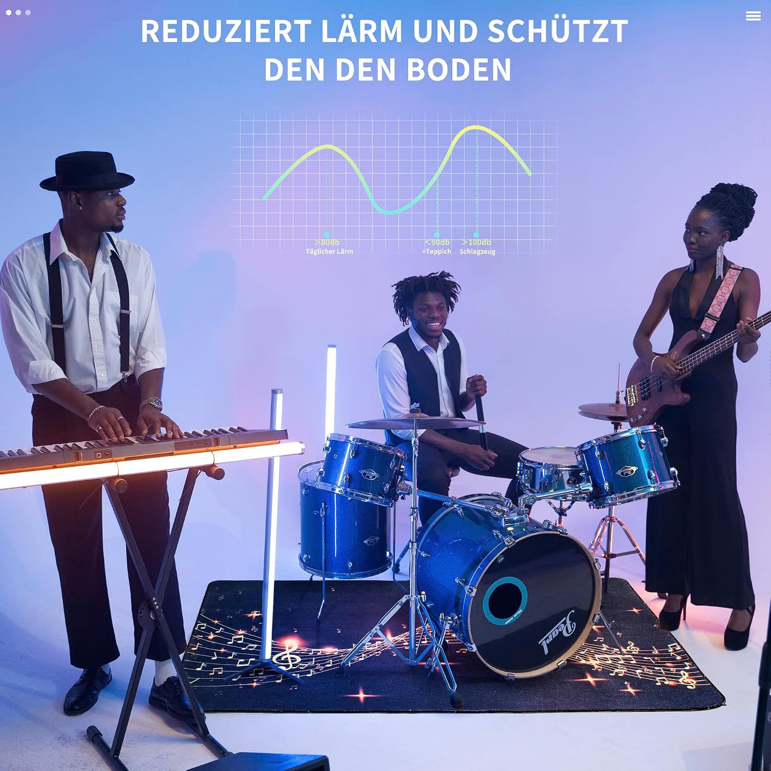 Detalle 2 de OUUTMEE Schlagzeugteppich 152x122 cm – rutschfeste, schalldämmende Unterlage für Drums
