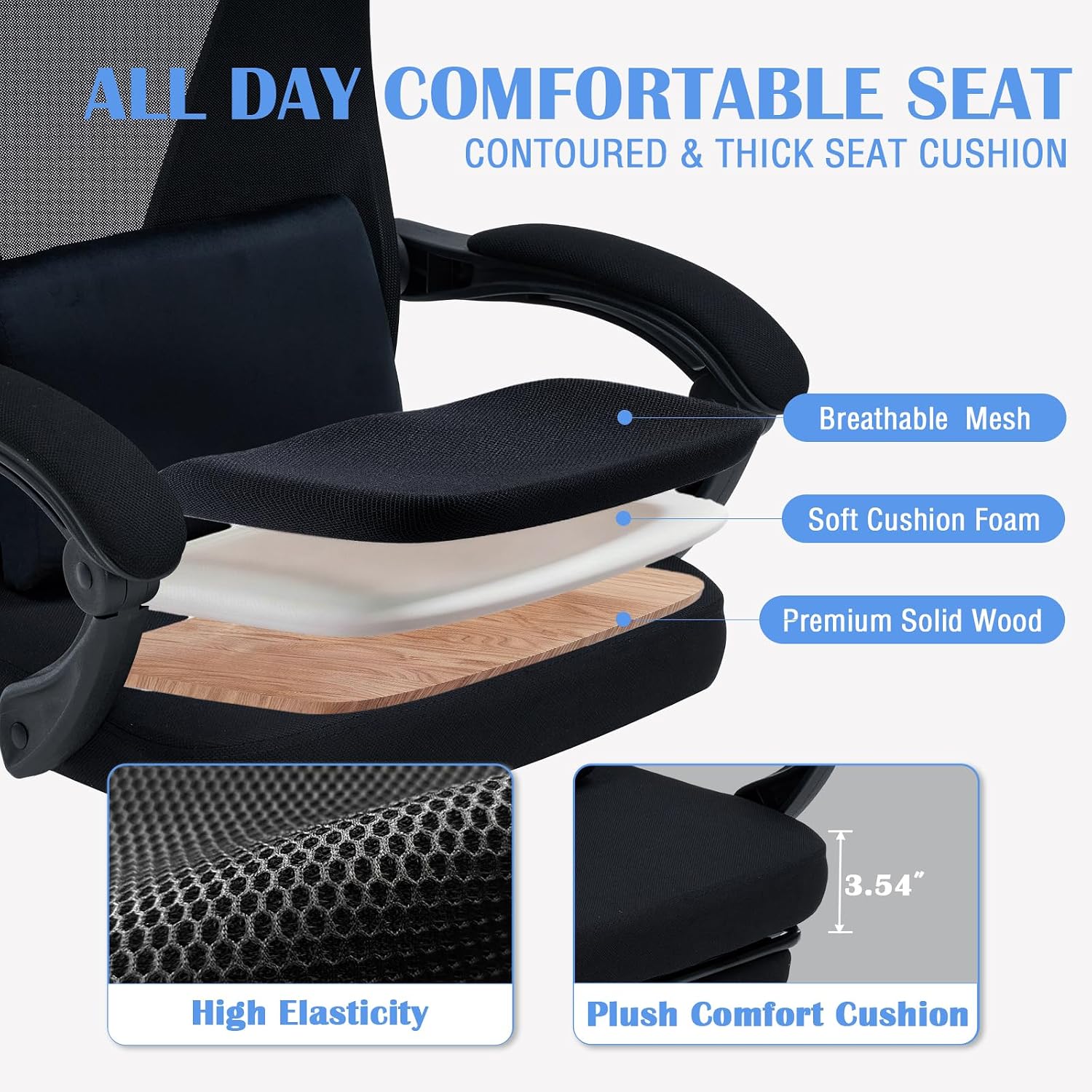 Thumbnail 6 de Ergonomic Office Chair with Footrest, Mesh Back