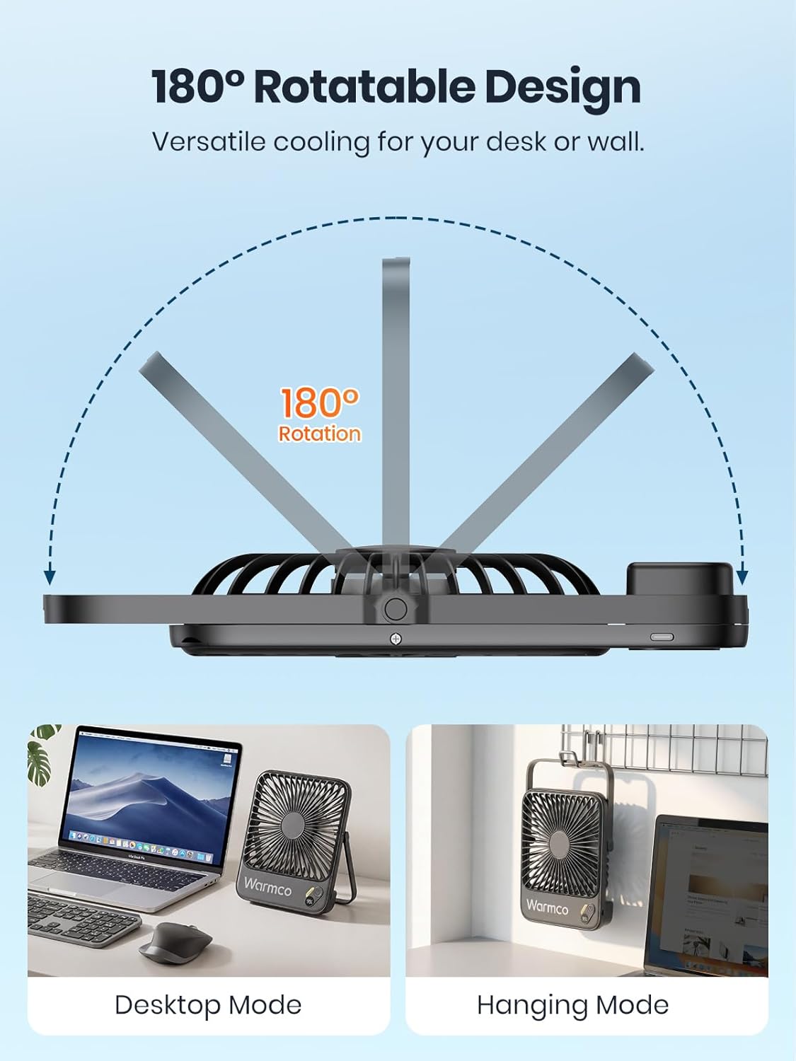 Thumbnail 6 de Warmco 10000mAh Portable Travel Fan (7-inch) with Digital Display and USB-C Rechargeable Power