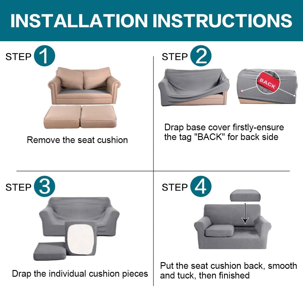 Thumbnail 5 de Turquoize 3 Piece Sofa Covers for 2 Cushion Couch – Dove