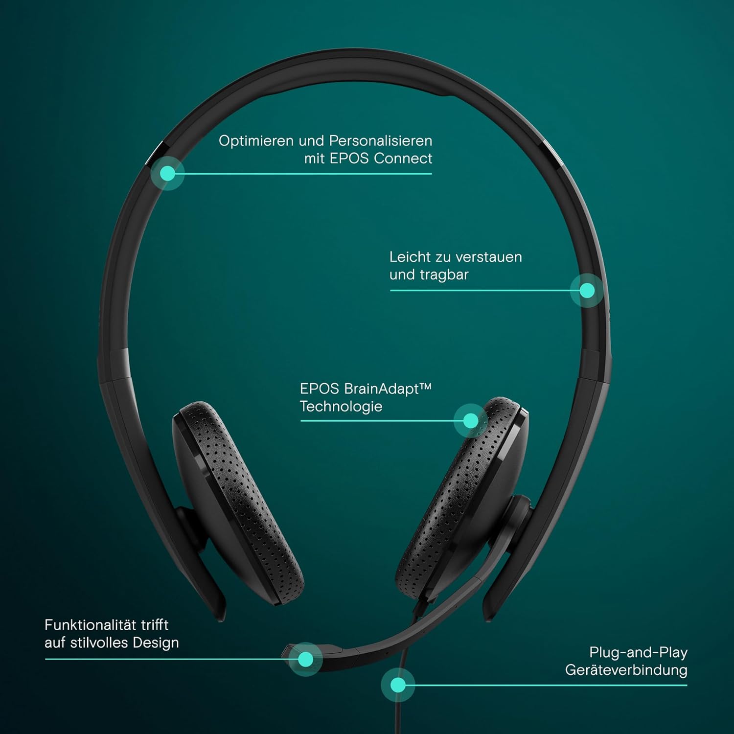 Thumbnail 1 de EPOS C10 USB-Headset mit Mikrofon und flexibler USB-C-Verbindung (BrainAdapt, Teams-Taste)