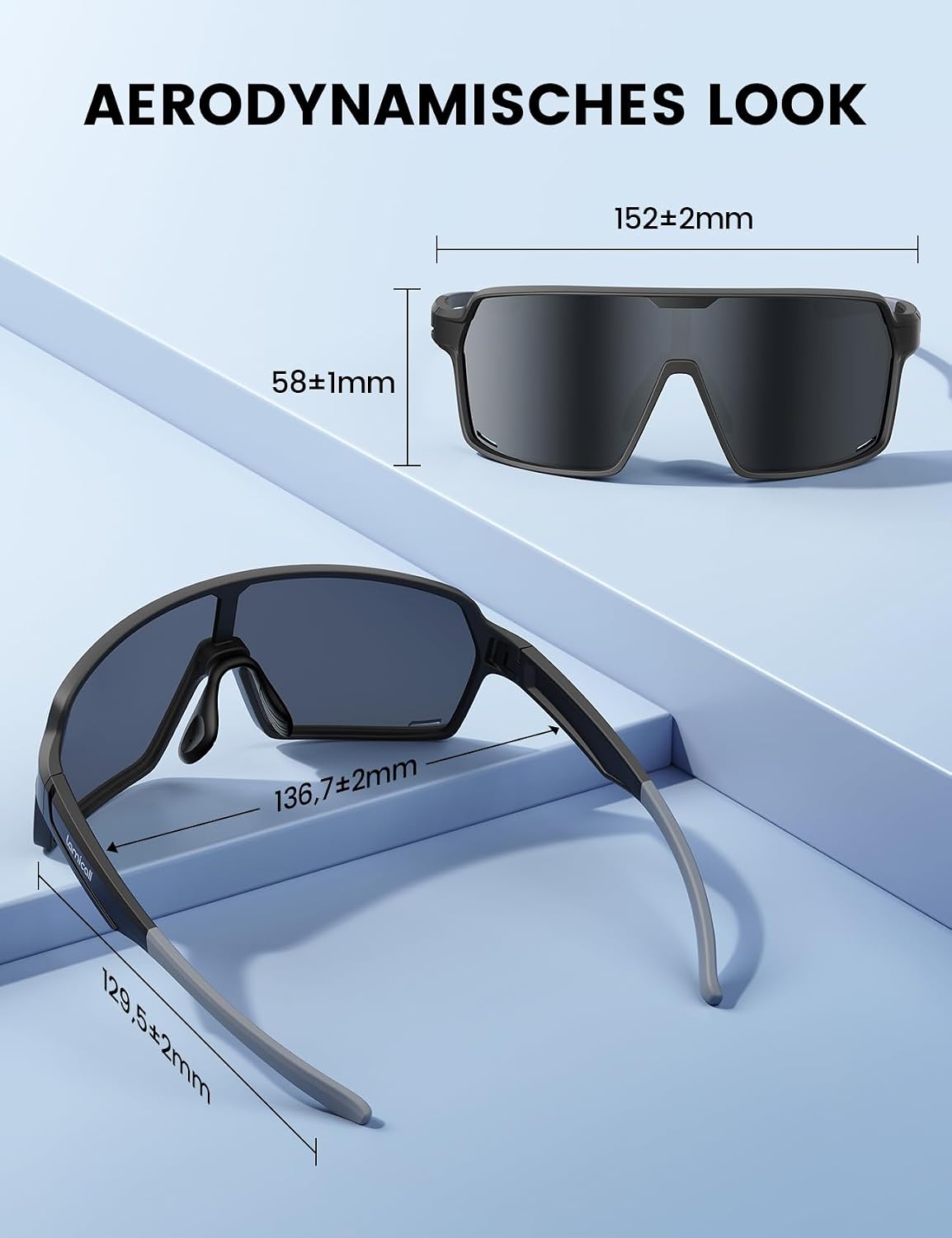 Detalle de Lamicall Fahrradbrille TR-90 Ultraleicht mit UV400, polarisierte TAC-Linsen – Herren/Damen Vollrand, winddicht