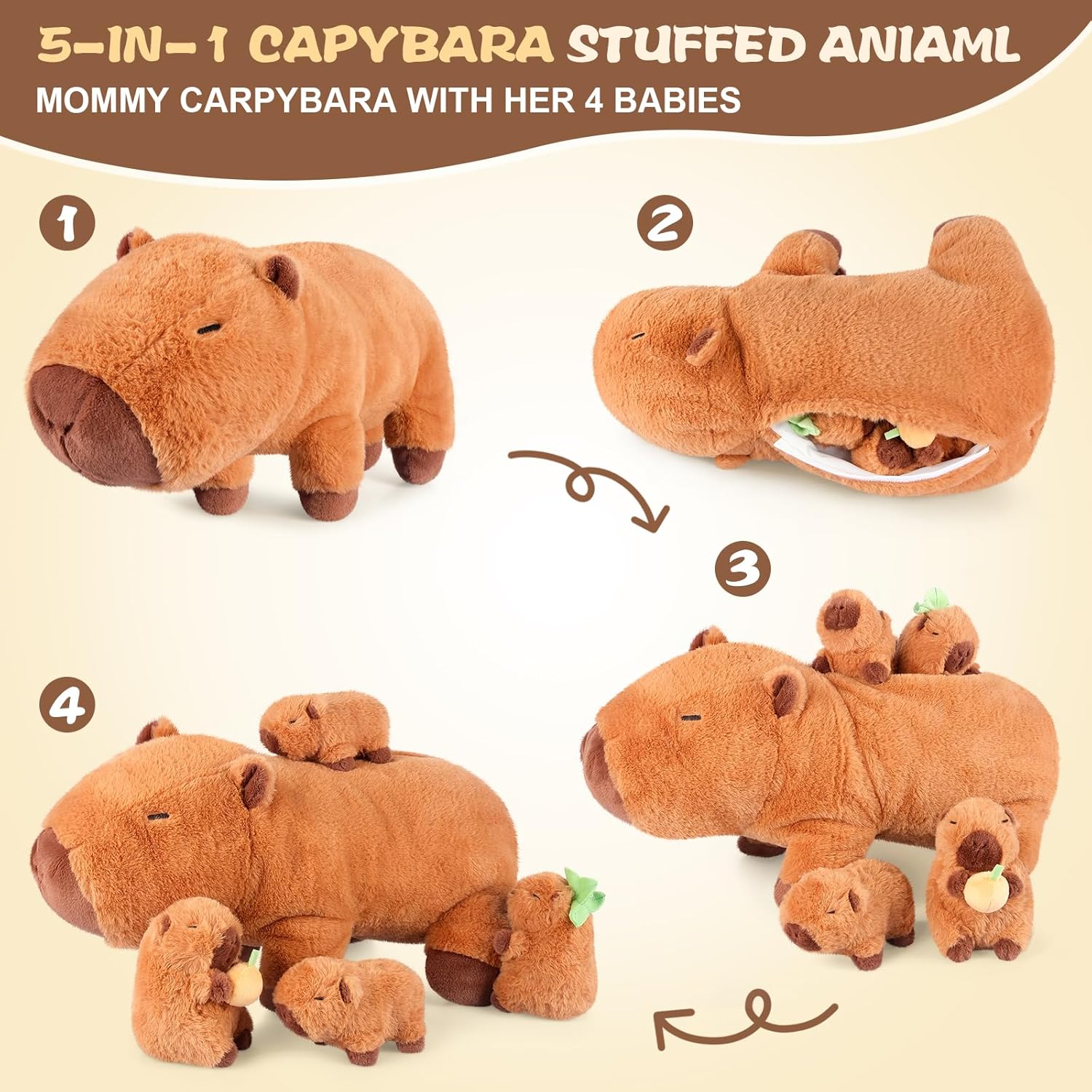 Thumbnail 2 de SuzziPals 5-in-1 Capybara Plush Set (Mommy + 4 Babies)
