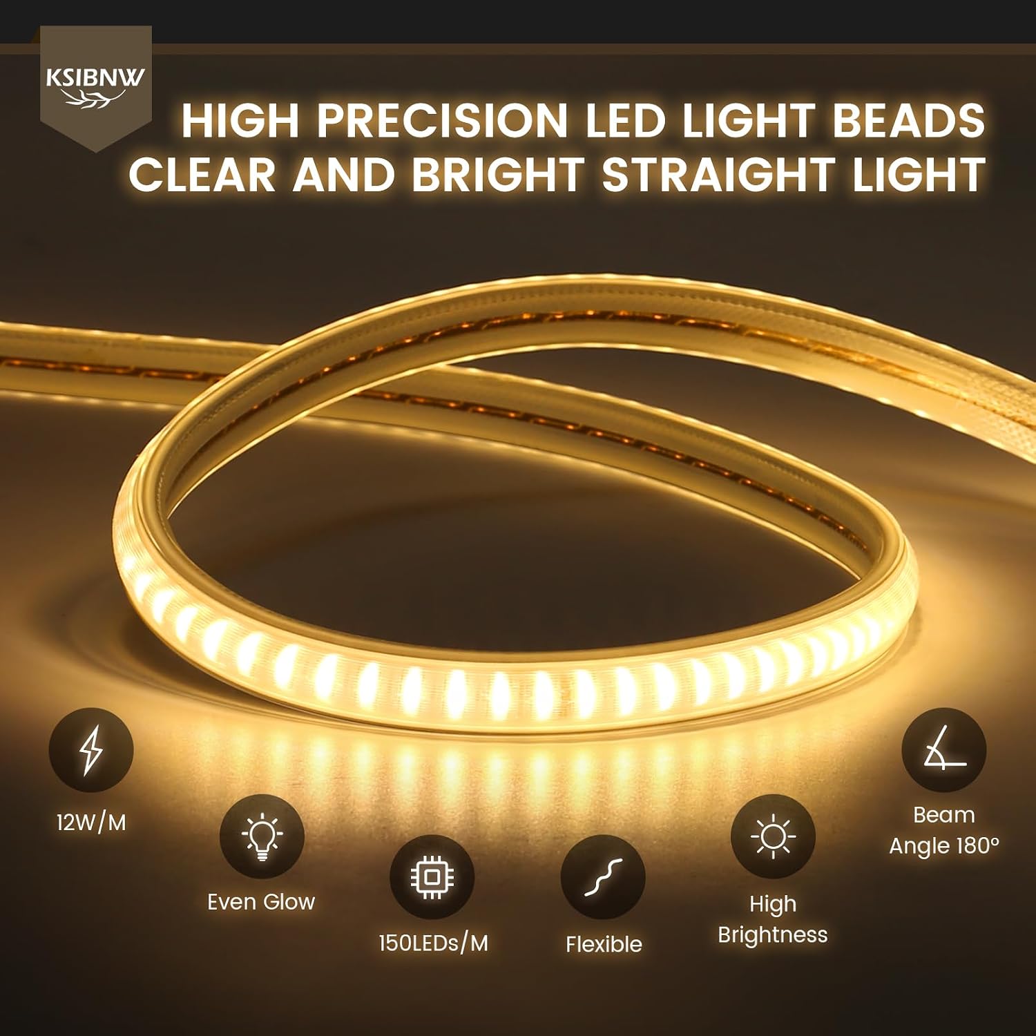 Detalle de KSIBNW 10M LED Strip Light – Waterproof Outdoor Neon Rope Light, 220–240V, Cool White