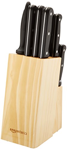 Detalle de Amazon Basics Juego de Cuchillos de Cocina y Soporte (14 Piezas) – Negro