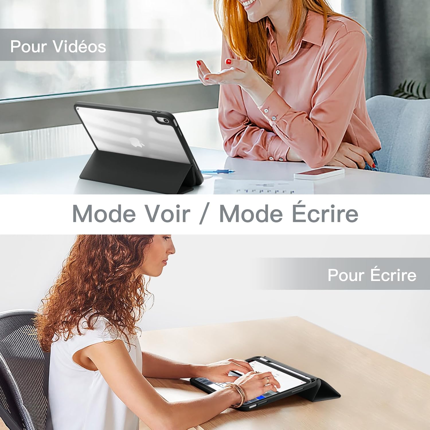 Detalle de Coque Vobafe pour iPad A16 (11e/10e génération) avec porte-stylet, étui 11 pouces avec dos PC transparent et support trifold gris sidéral