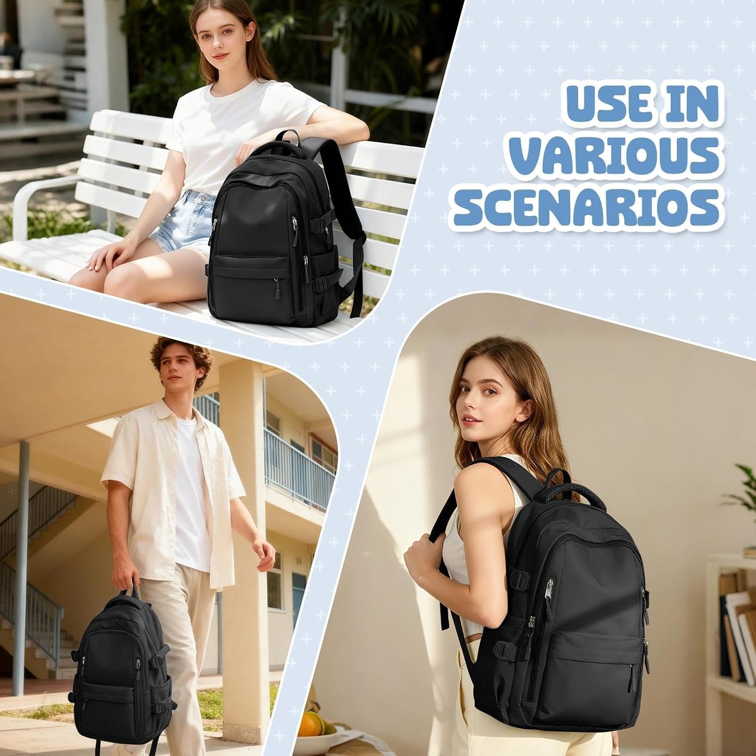 Detalle de HYC00 lightweight school backpack for teenage girls (waterproof, multi-pocket, 20L)