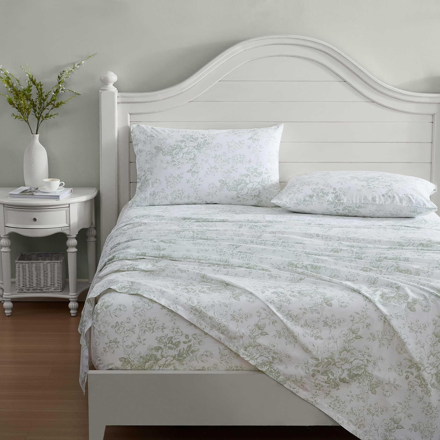 Detalle de Laura Ashley Toile Delight Green – komplet prześcieradeł perkalowych Twin, bawełna