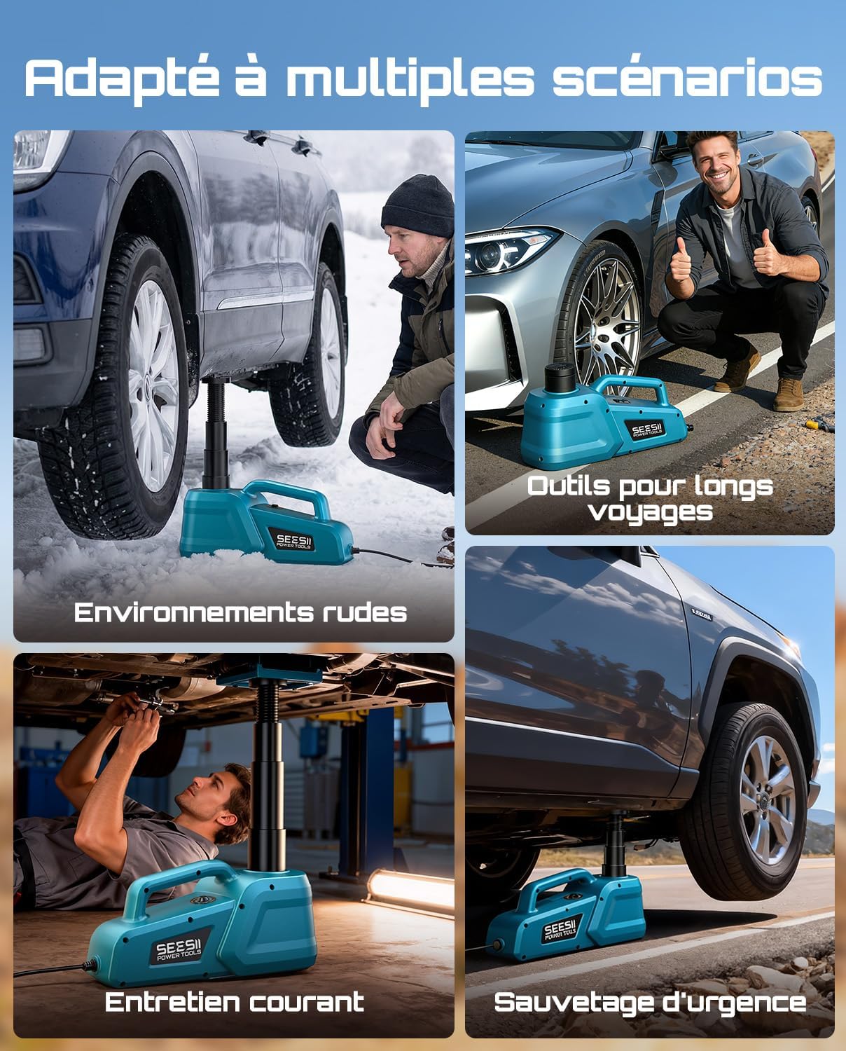 Thumbnail 6 de SEESII Cric hydraulique 12V 5 tonnes (3 tonnes) avec télécommande — amplitude de levage 15,5 à 45 cm