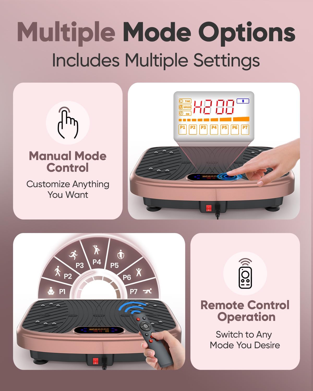 Detalle de WATEYA Vibration Plate Exercise Machine with 1–200 Speeds and Remote Control