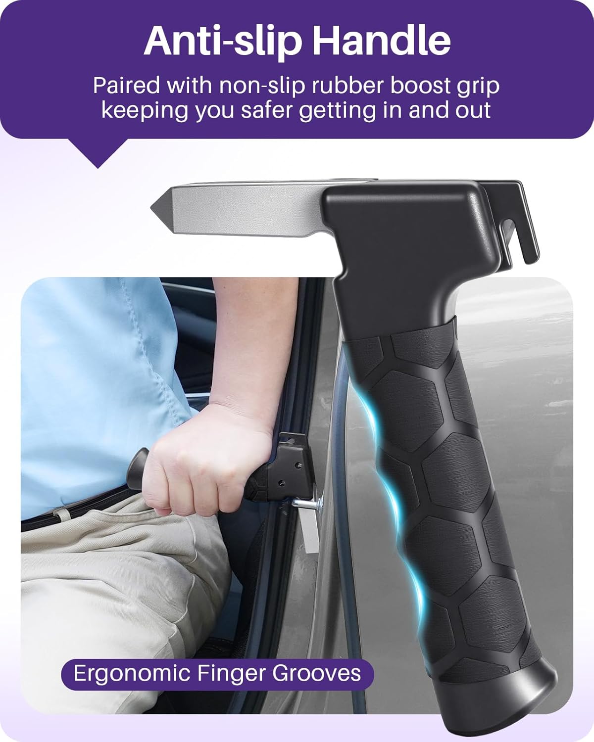 Detalle 2 de Kekoy 4 in 1 Car Door Handle for Disabled (2 Pack) – All‑Round Mobility Aid with Window Breaker & Seat Belt Cutter