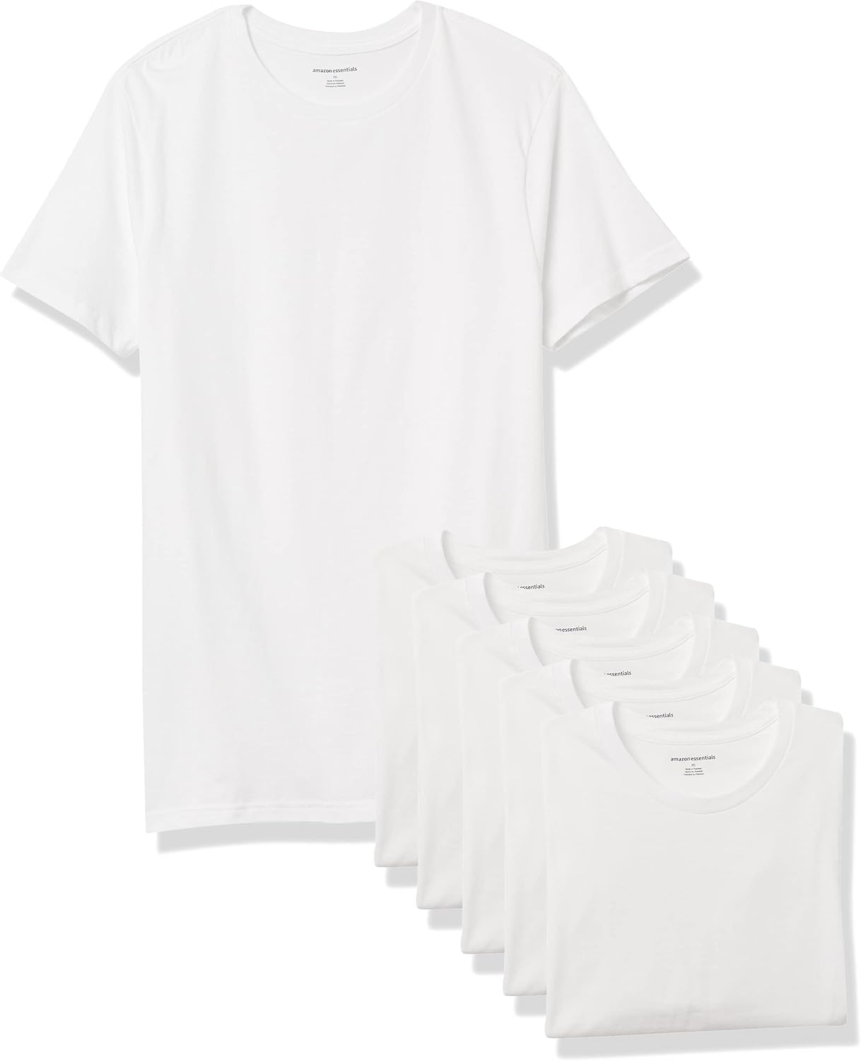 Detalle de Amazon Essentials Camisetas de Cuello Redondo de Corte Ajustado para Hombre – Paquete de 6 (Blanco, XL)