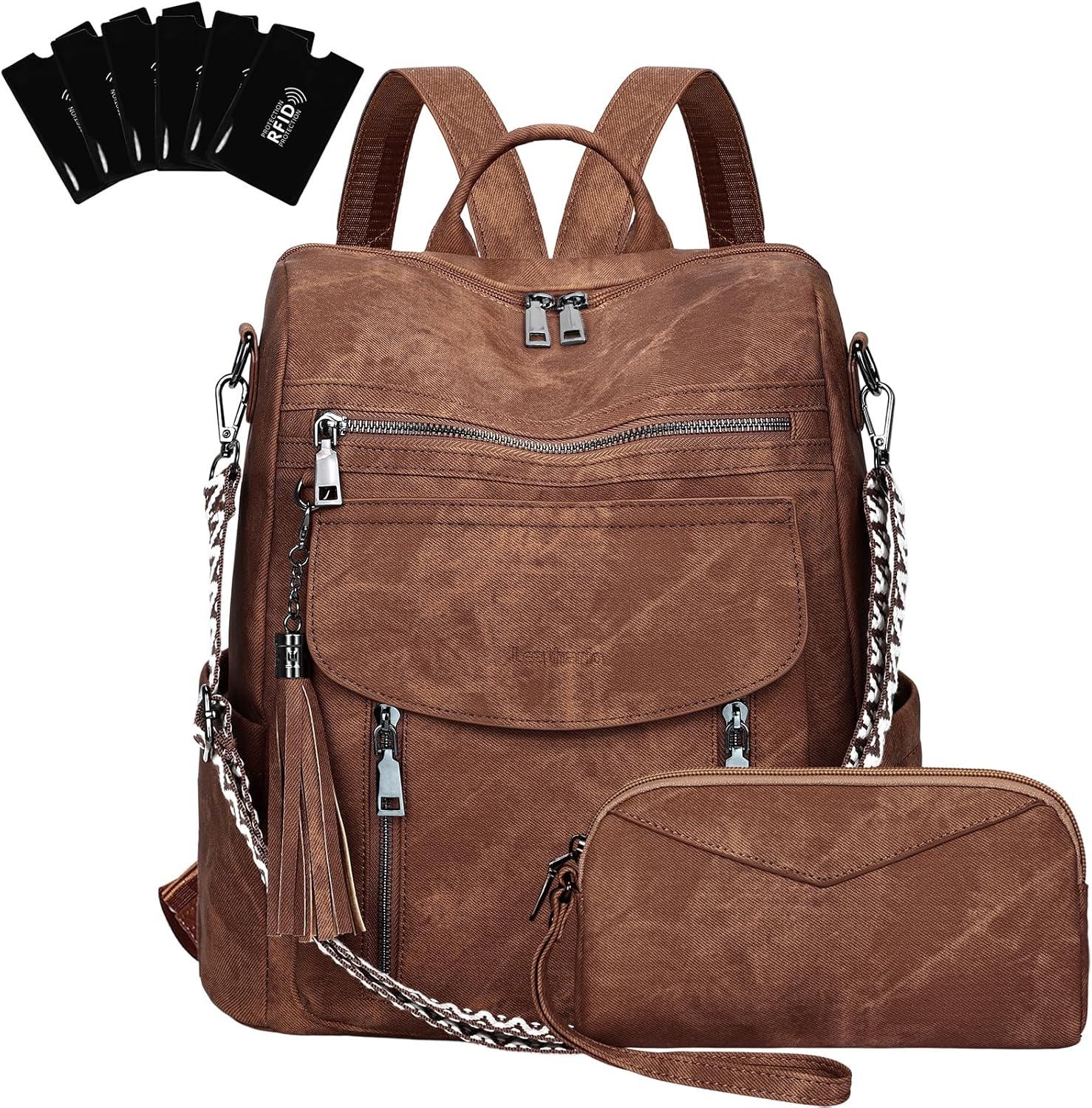 Detalle de LEASOUL Damen-Rucksack-Set wasserdicht aus veganem Leder – Diebstahlschutz & 3-in-1 (Rucksack/Handtasche/Schultertasche)