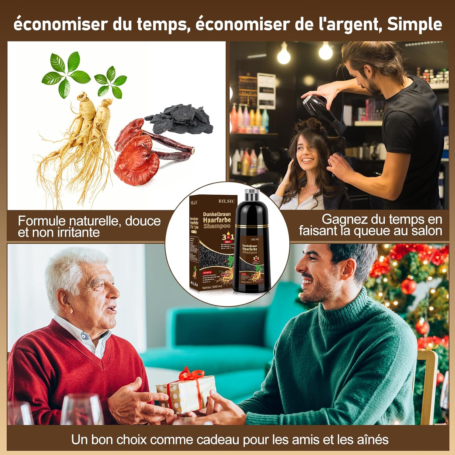 Thumbnail 4 de Shampoing Colorant MINYSIC Chatain Foncé 3 en 1 – 500 ml